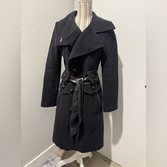 Mackage Classic asymmetrical wool coat with leather belt and accents - Picture 1 of 9